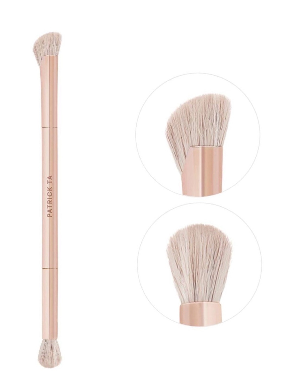 Patrick Ta Dual-Ended Eye Brush in Rose Gold with Pale Pink Bristles